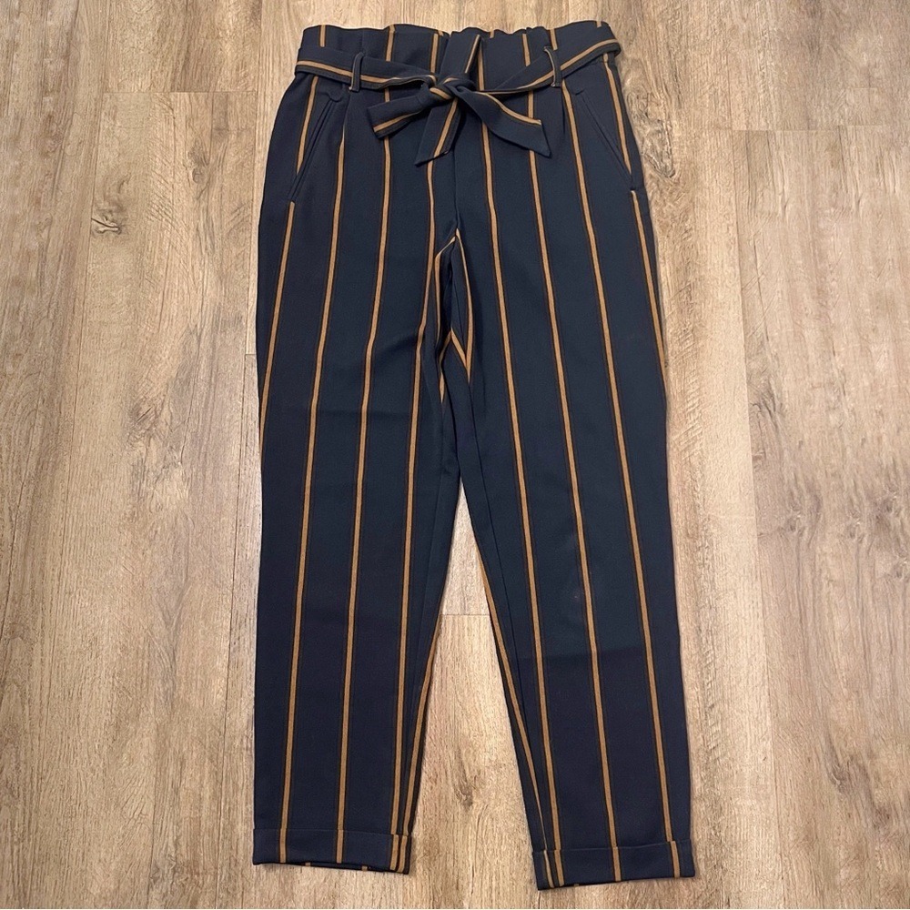 Zara High Waisted Paper Bag Striped Cropped Trouser Pants Women's Size Small
